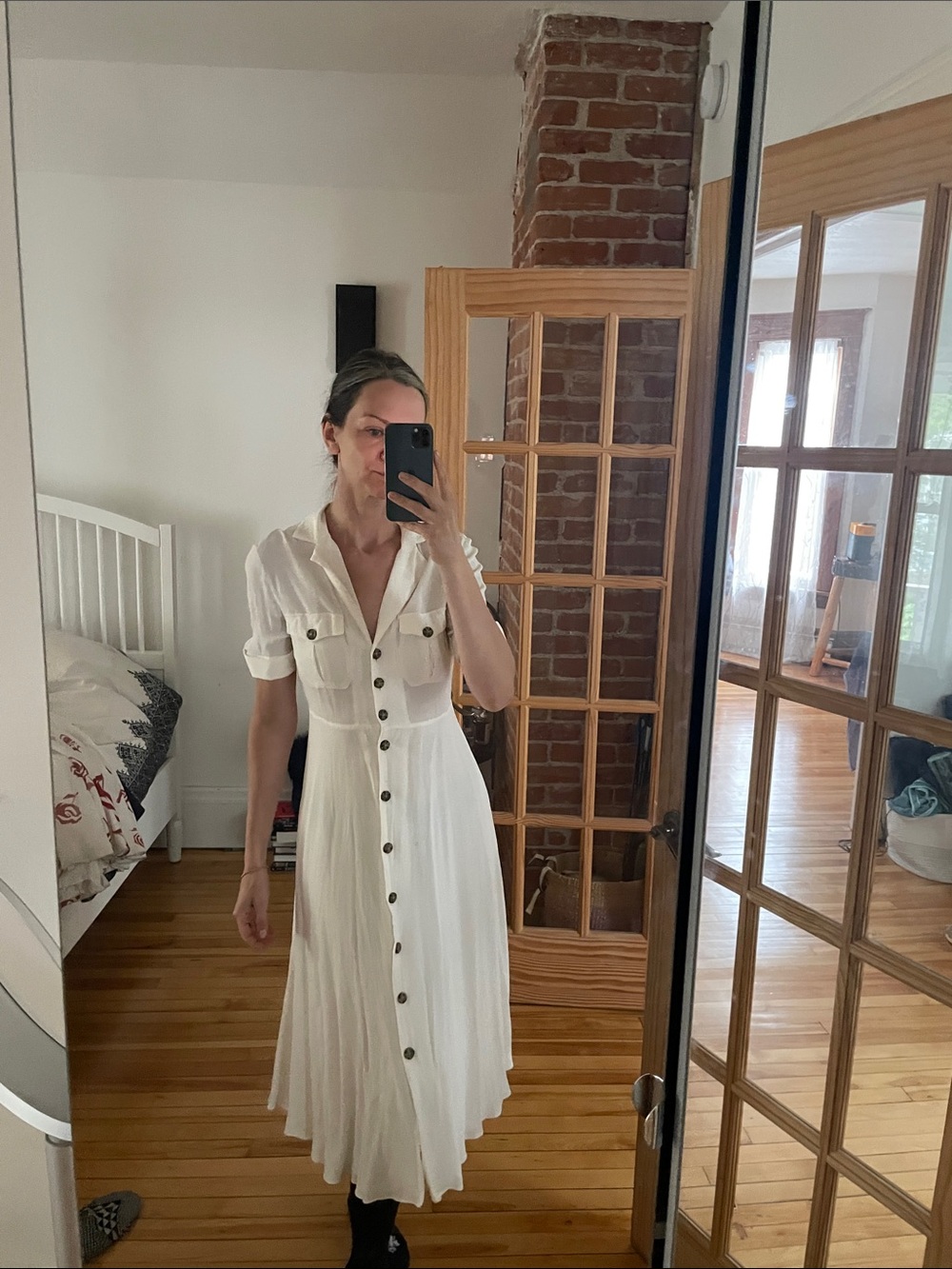 J. Crew White Button-Front Midi Shirt Dress